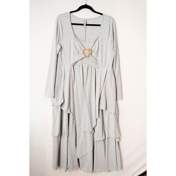 NoraCora womens dress gray XXL maxi flowy layered ruched heart jersey - Picture 1 of 7